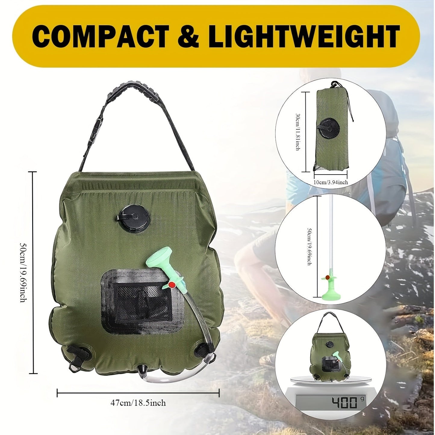 SunnyFlow Solar-Dusche Sack – Praktisch, Auslaufsicher und Mit Temperaturmesser