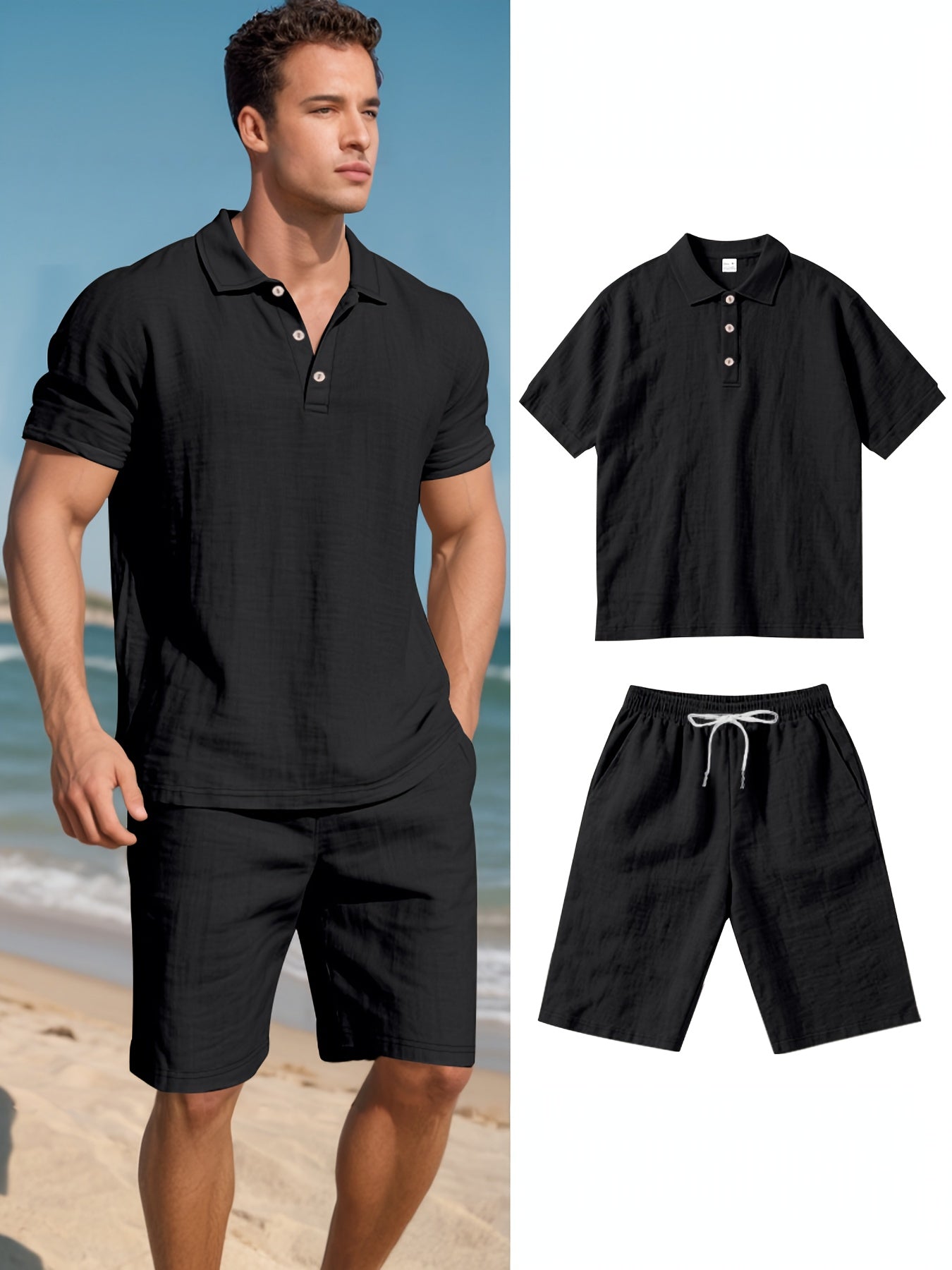 Herren Leinen Polo und Shorts Set – Bequem und Lässig für Warme Tage