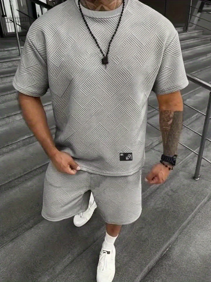 Herren Trendy Jacquard T-Shirt und Shorts Set – Lässig und Sportlich für Warme Tage