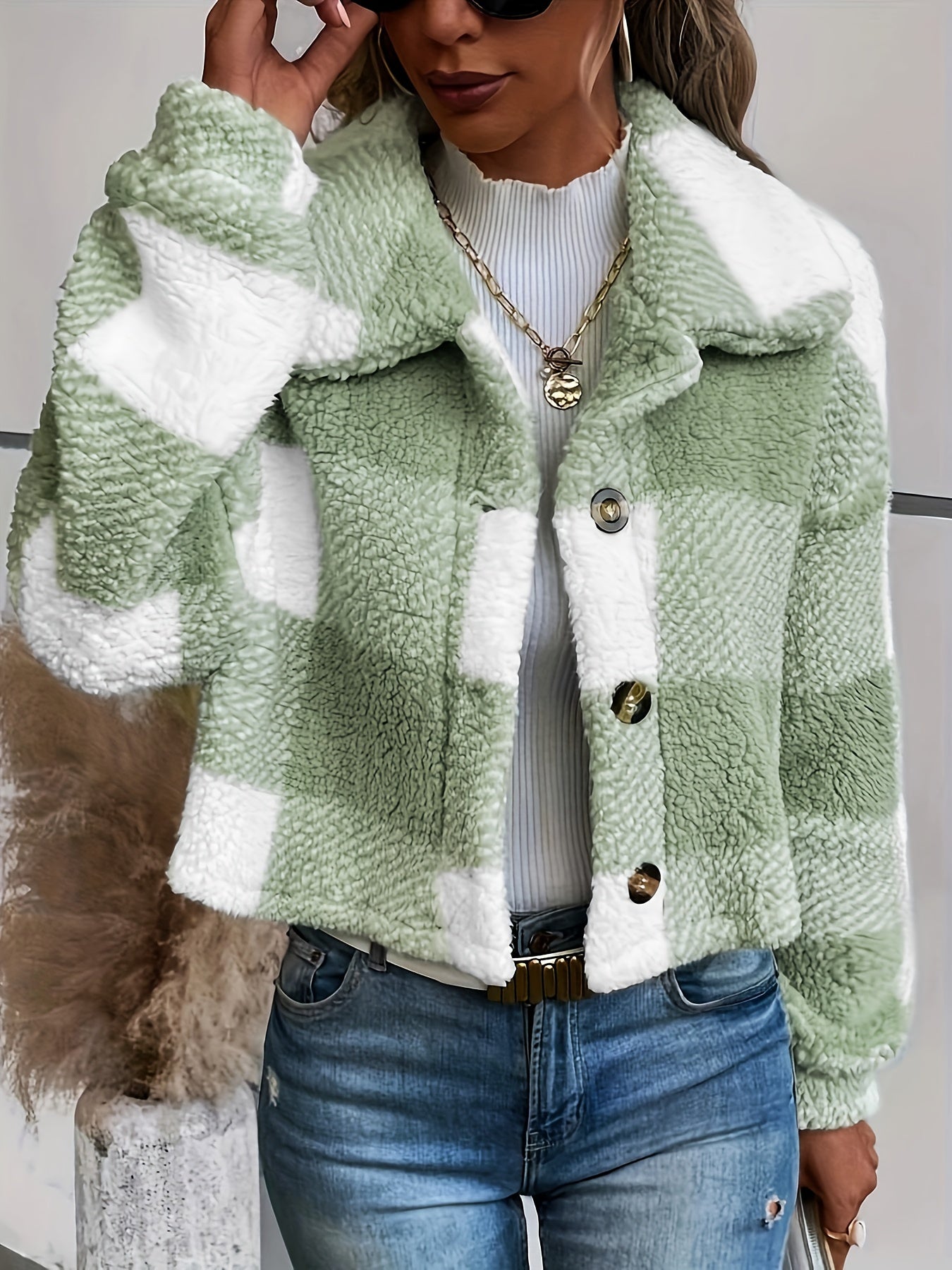 Luna Kariertes Teddy-Jacke – Wärme und Stil für Damen