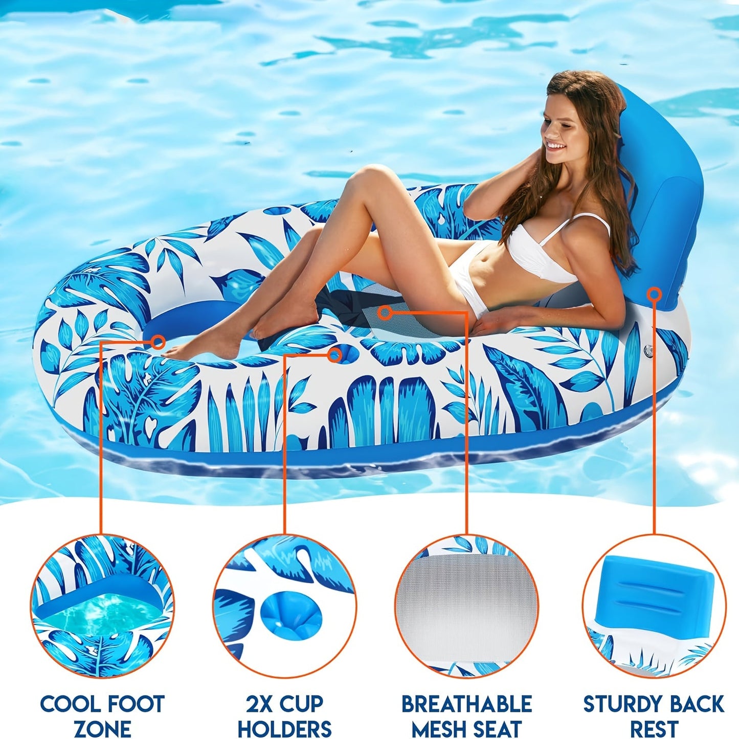 TropiFloat Aufblasbarer Schwimmring – Entspannen mit Robuster Rückenlehne