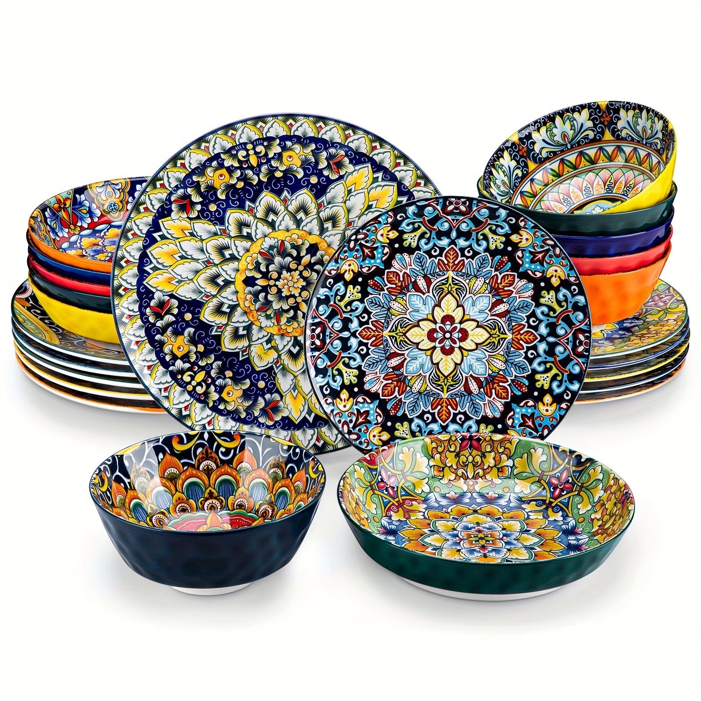24-teiliges Diner-Set – Steinzeug im Boho-Stil