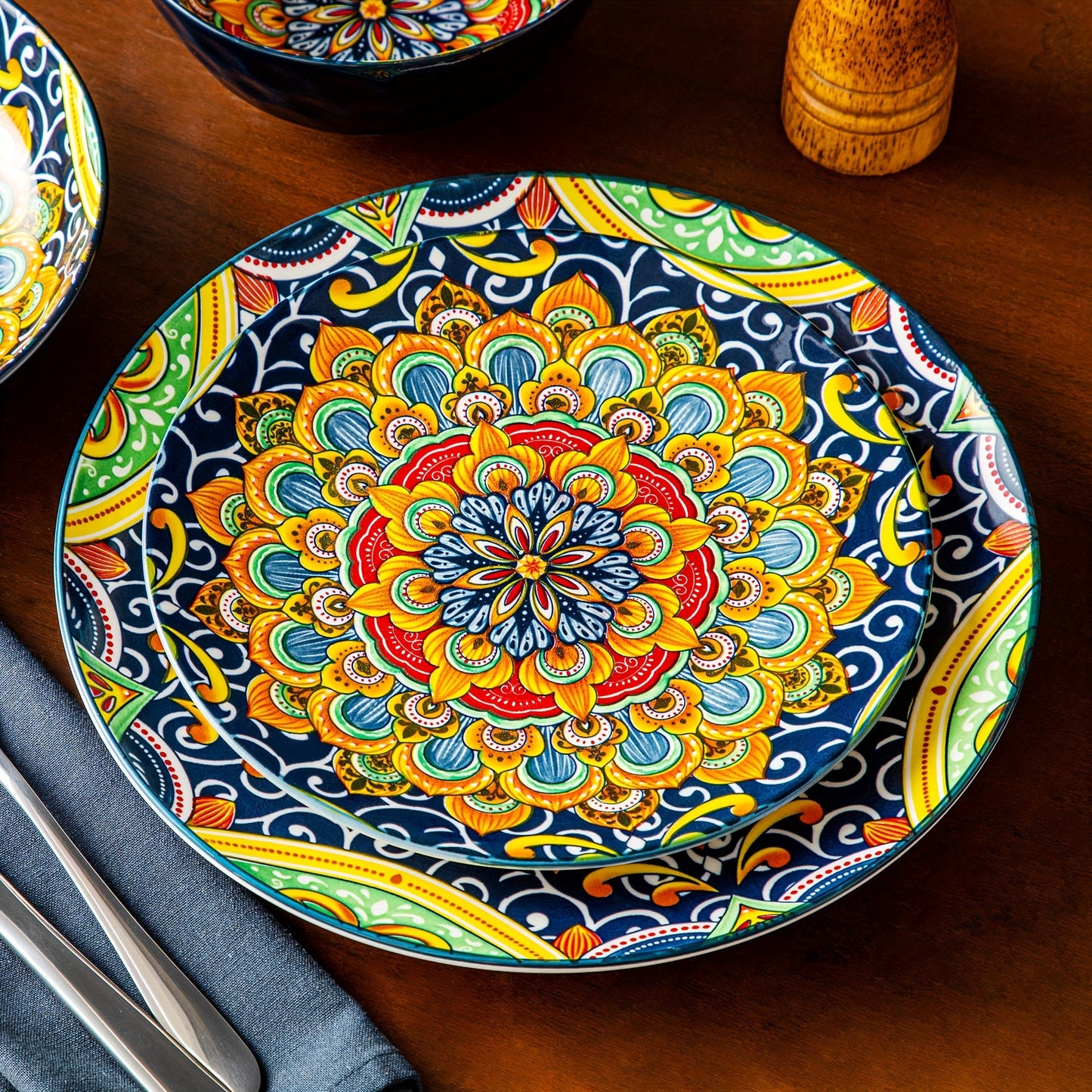 24-teiliges Diner-Set – Steinzeug im Boho-Stil