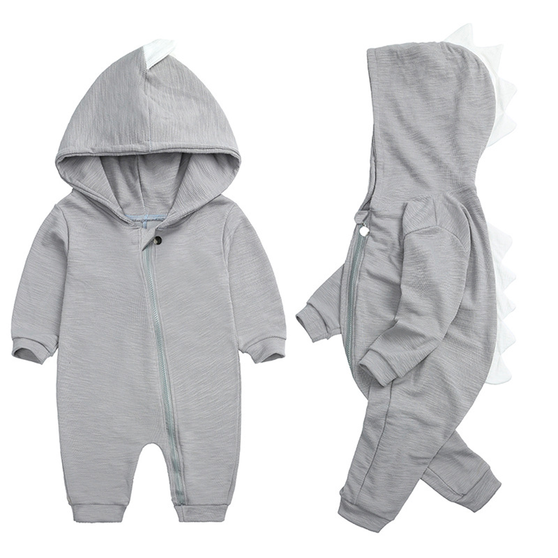DinoBaby Jumpsuit – Weicher Overall mit Kapuze und Verspielten Rückendetails