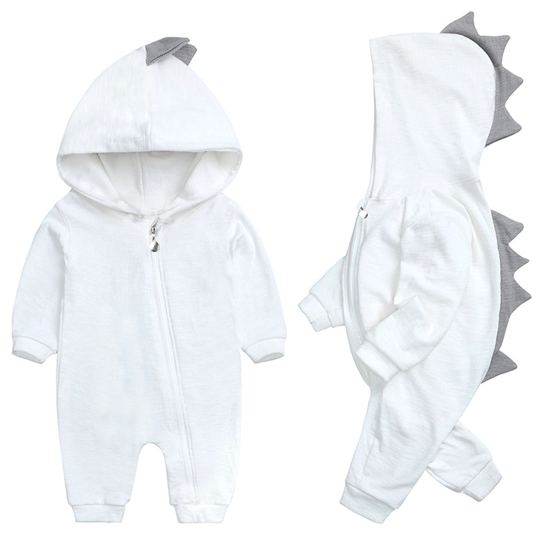 DinoBaby Jumpsuit – Weicher Overall mit Kapuze und Verspielten Rückendetails