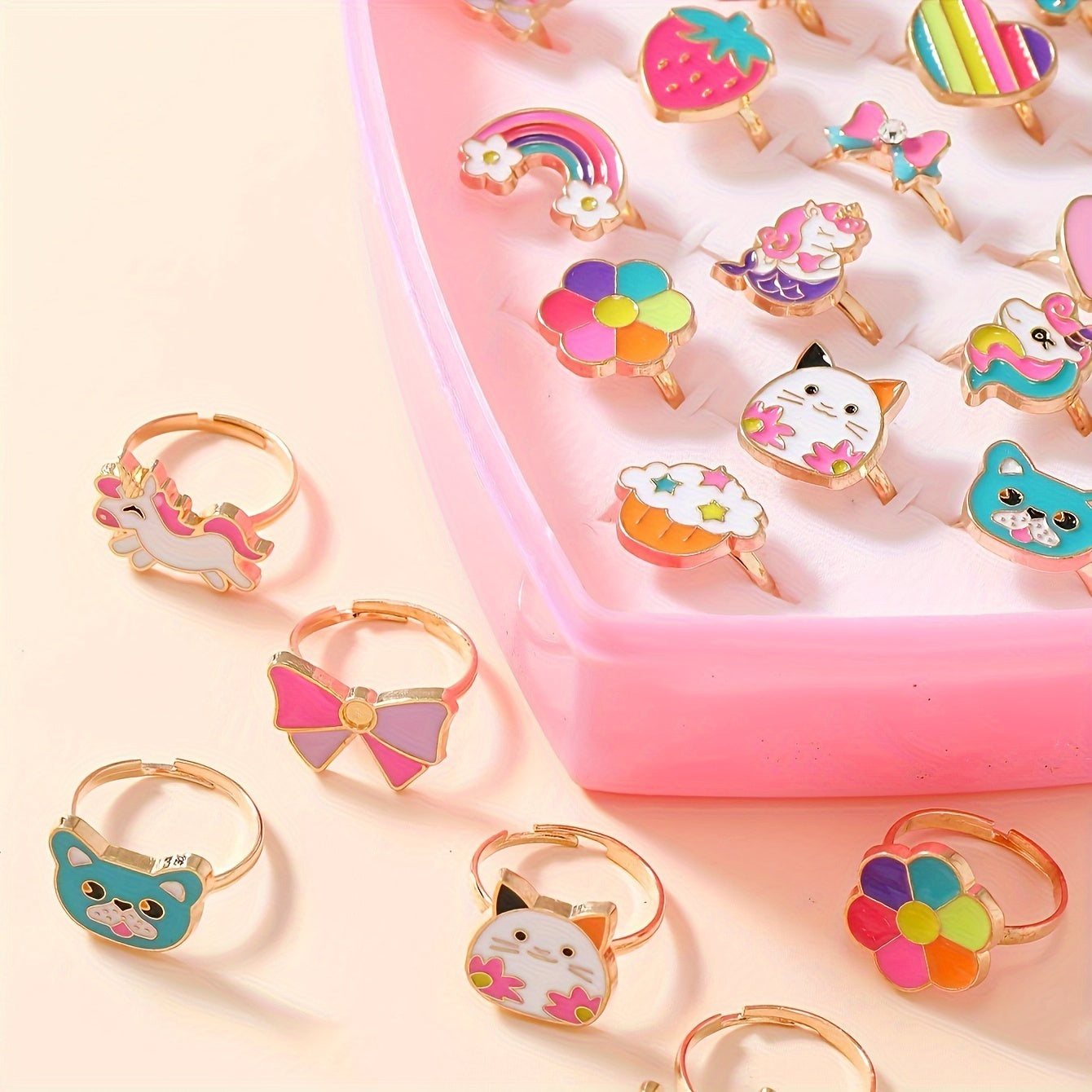 Lola Magische Prinzessinnen Ringe Set – 36 Stk. Verstellbare Ringe für Mädchen