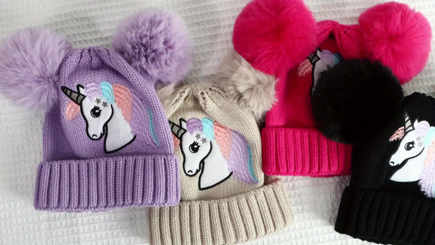 Lila Einhornmütze für Kinder - Gemütlich und Warm mit Pompons