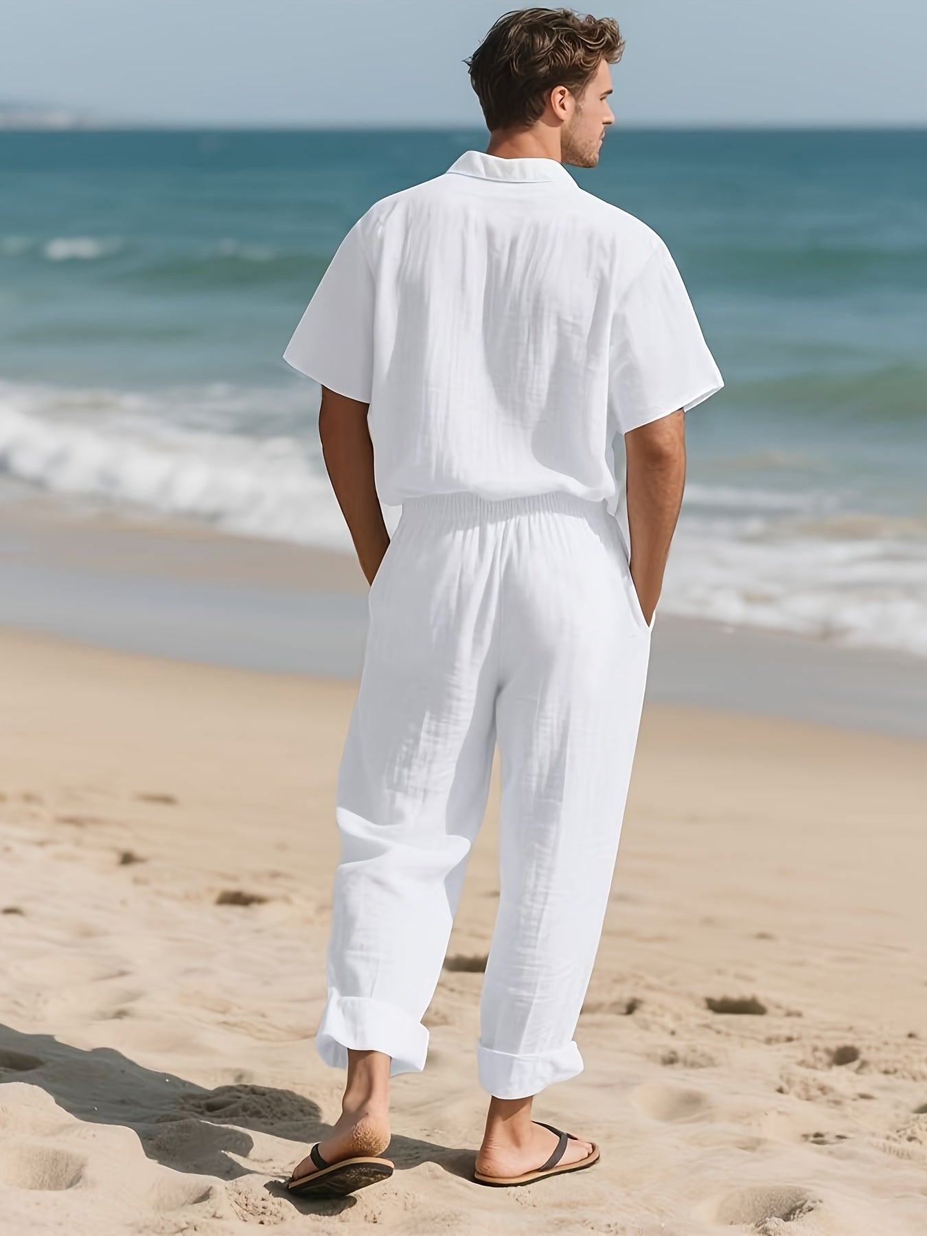 Herren Casual Leinen Set – Bequem und Luftig mit Langer Hose und Kurzen Ärmeln