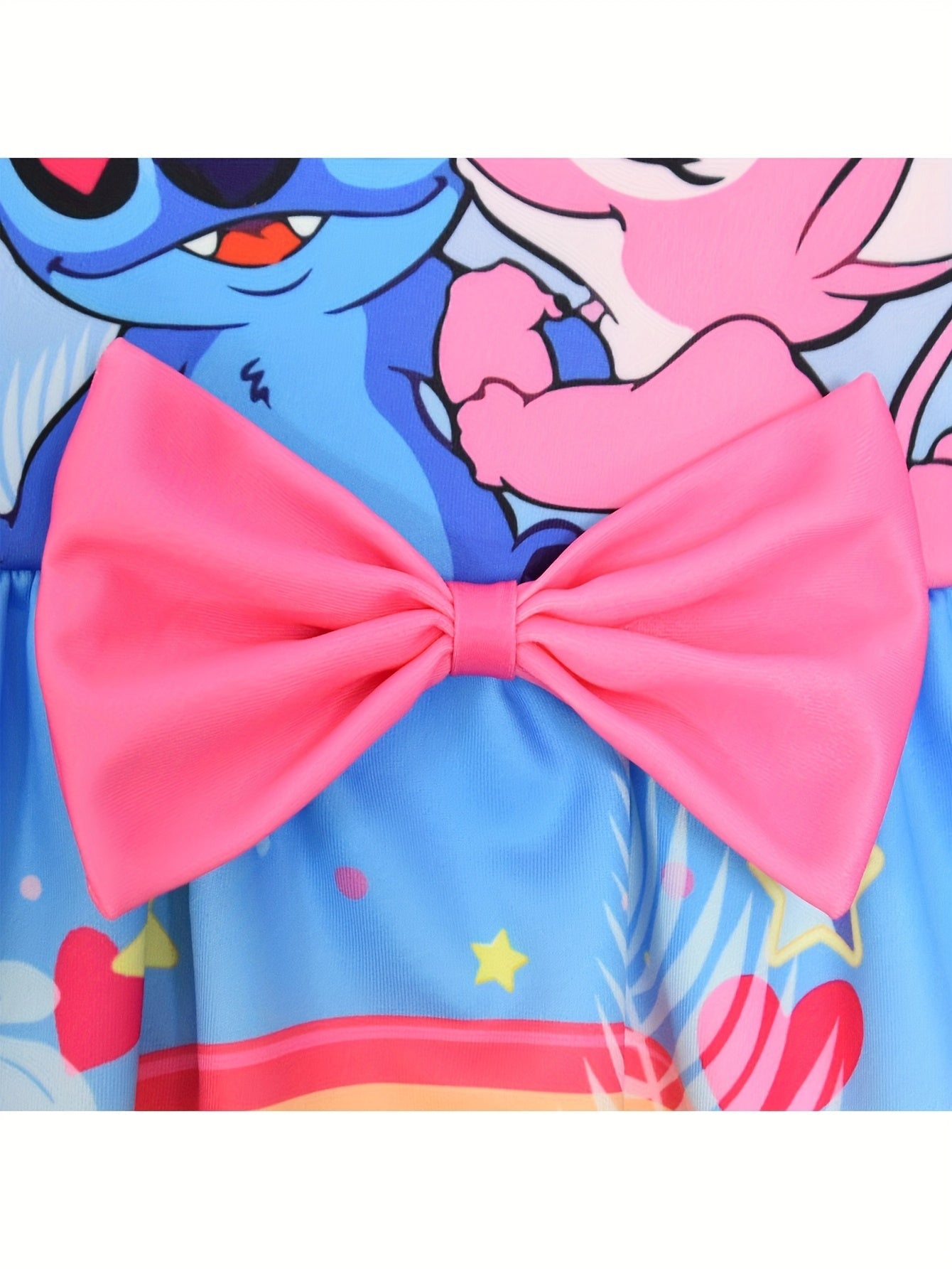 Disney Stitch Mädchen Ärmelloses Rundhalskleid mit Schleife & Blumenmuster - Leichter Polyester-Spandex