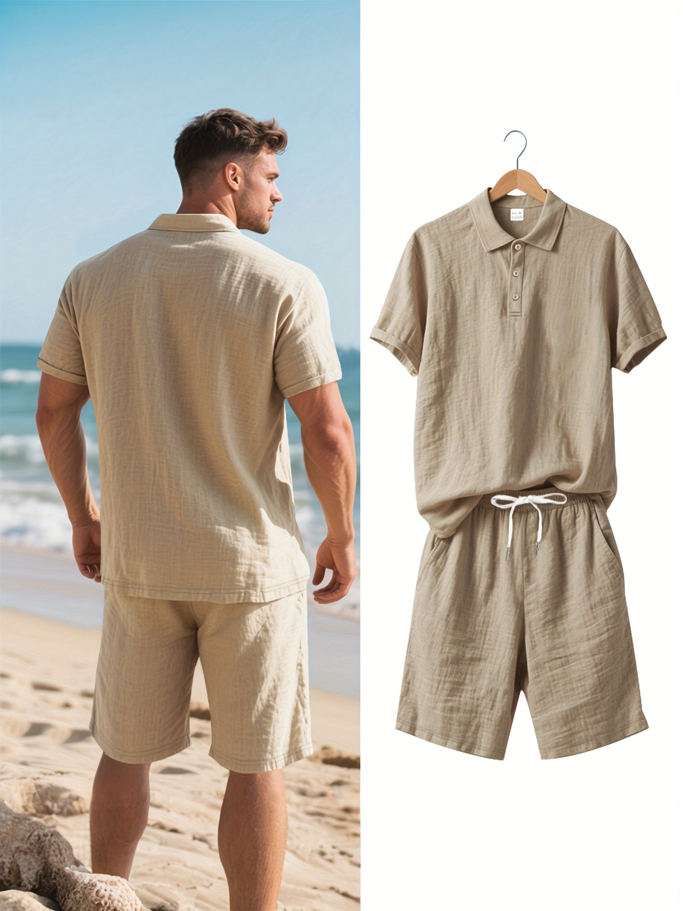 Herren Leinen Polo und Shorts Set – Bequem und Lässig für Warme Tage