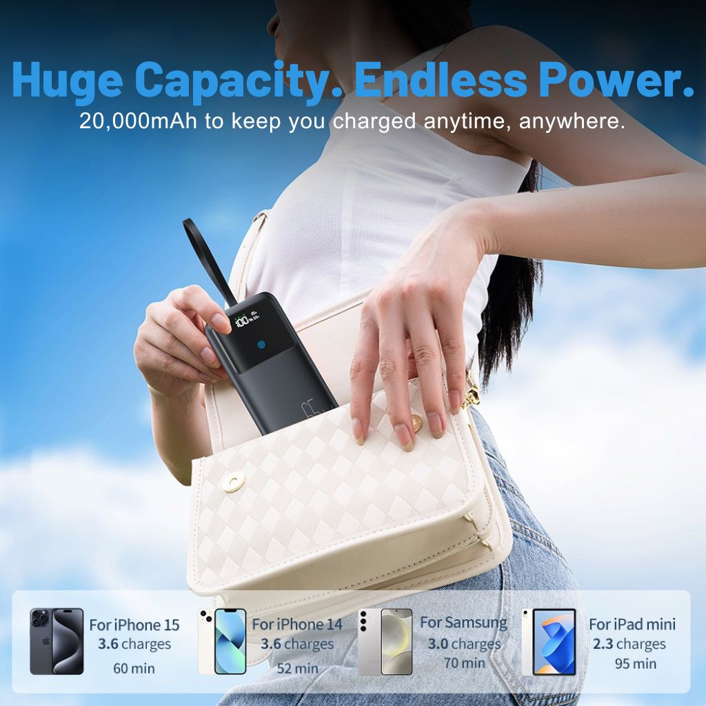 VoltMate Pro 65W – Schlanke Multilade-Powerbank mit Touch-Display