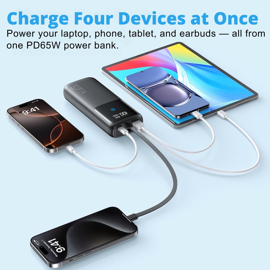 VoltMate Pro 65W – Schlanke Multilade-Powerbank mit Touch-Display