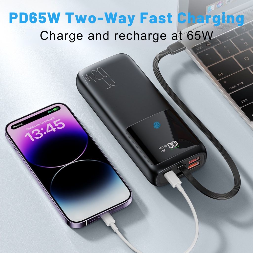 VoltMate Pro 65W – Schlanke Multilade-Powerbank mit Touch-Display