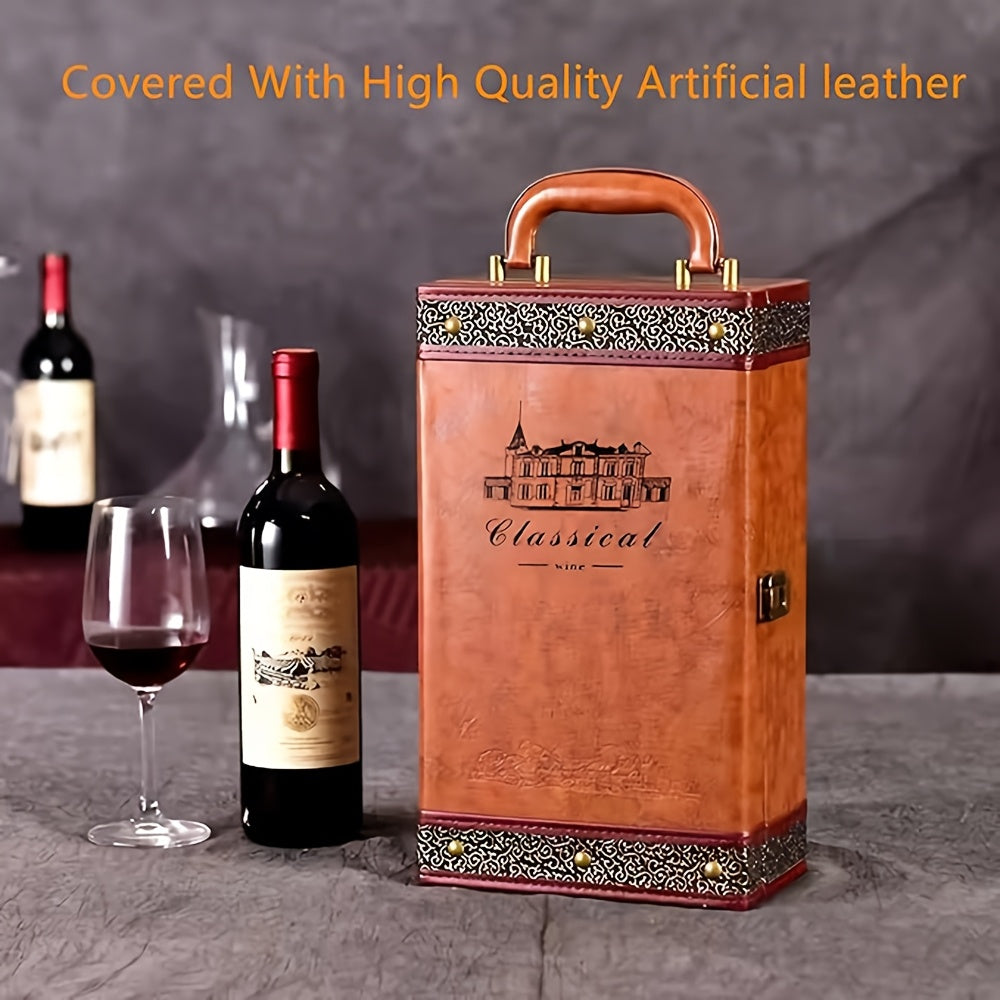 Klassischer 2-Flaschen-Weinträger mit Zubehör – Tragbare Geschenkbox