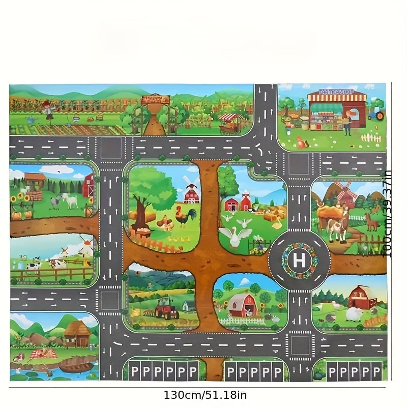 Interaktives Spielteppich-Abenteuer – Entdecke Bauernhof und Verkehr mit Spielzeug