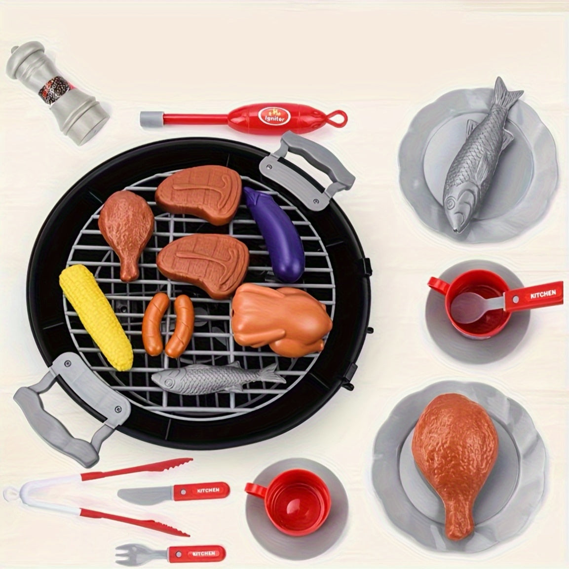 Kinder BBQ Grill Spielset – Drehbare Räder und vollständiges Zubehörset