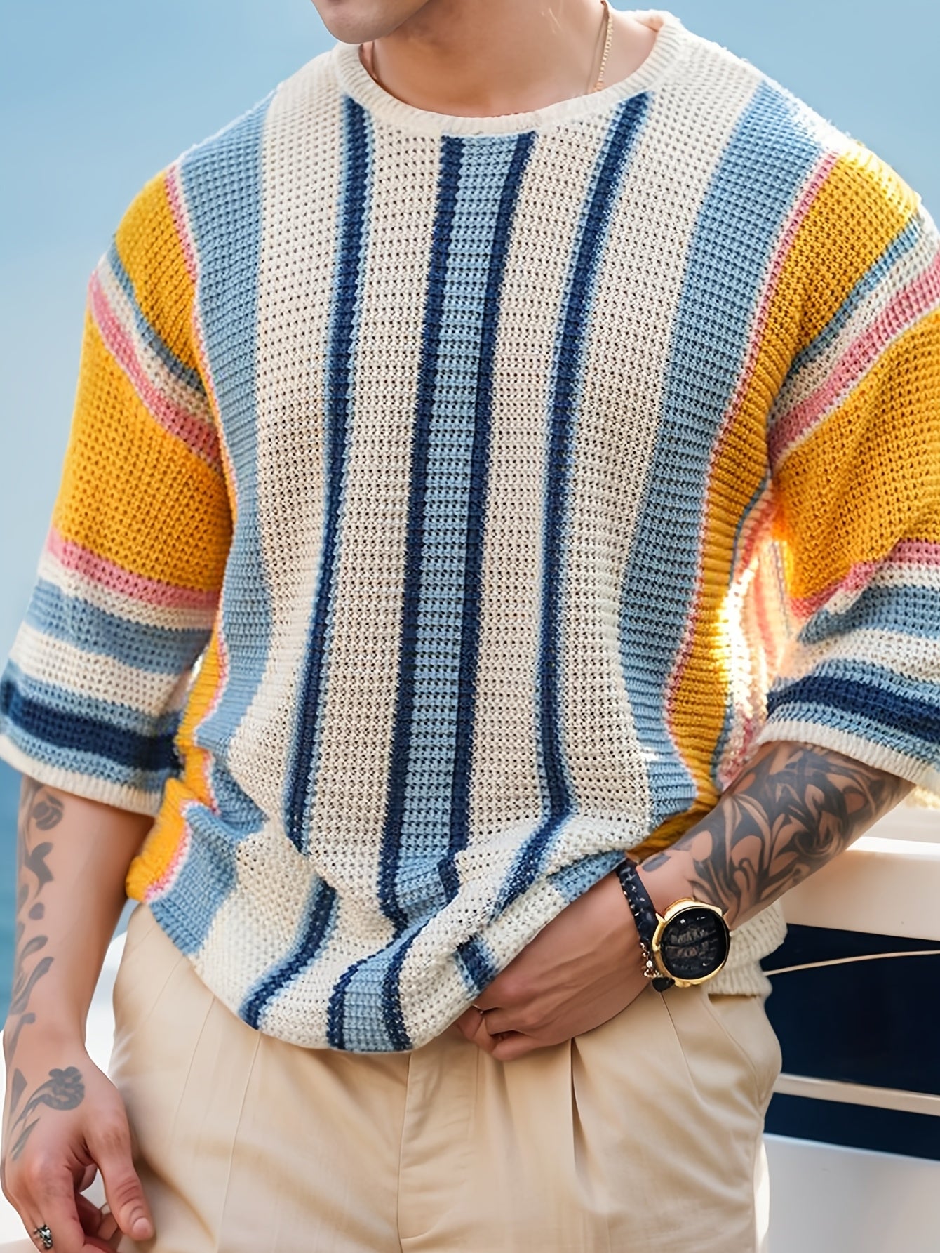 Lässiger Streifen Strickpullover – Bequem und Luftig