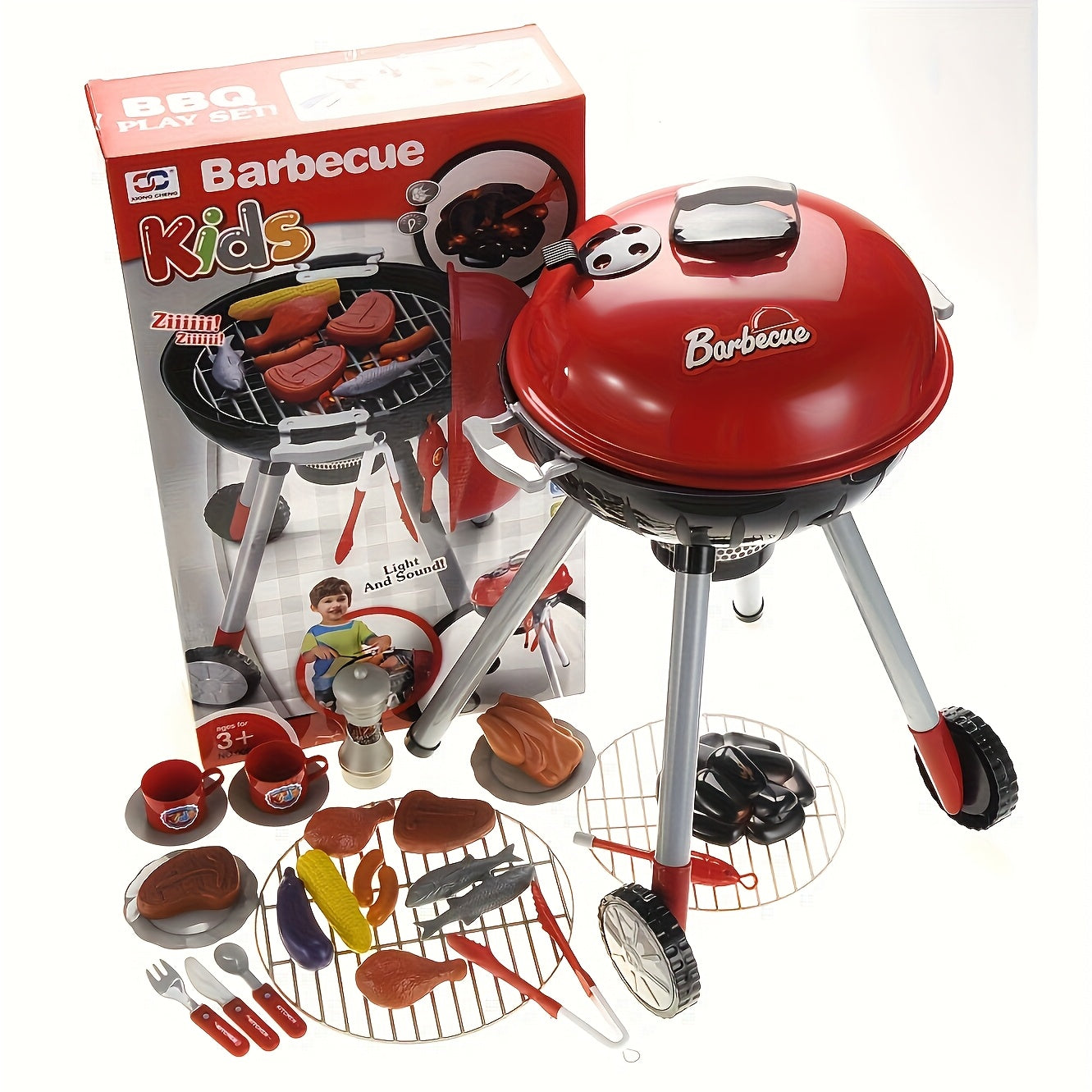 Kinder BBQ Grill Spielset – Drehbare Räder und vollständiges Zubehörset