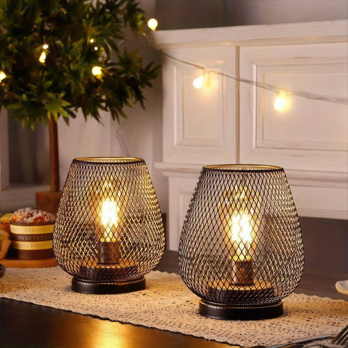 RusticMesh Tischlampen-Set – Industrieller Stil und Stimmungsvolle Beleuchtung