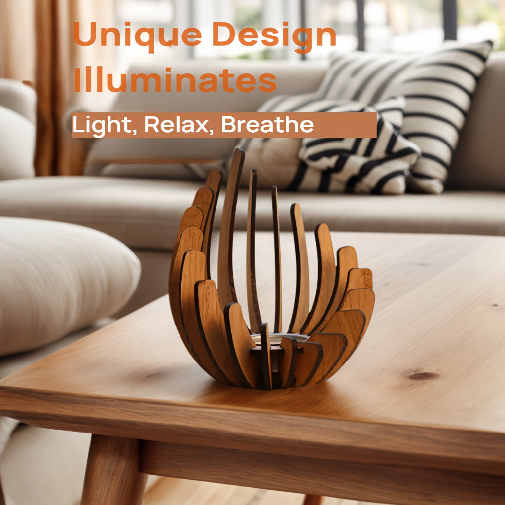 Bohemian Lotus Kerzenhalter – Handgefertigtes Schichtdesign aus Holz