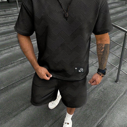 Herren Trendy Jacquard T-Shirt und Shorts Set – Lässig und Sportlich für Warme Tage