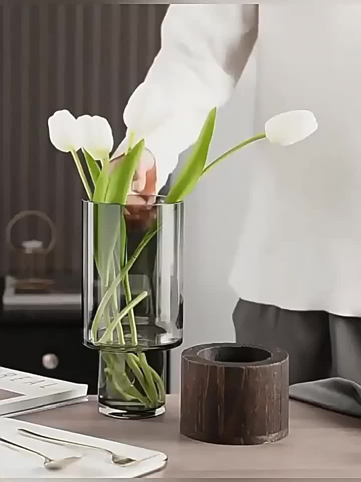 Luxus Glasvase mit Holzbasis – Elegant und Modern