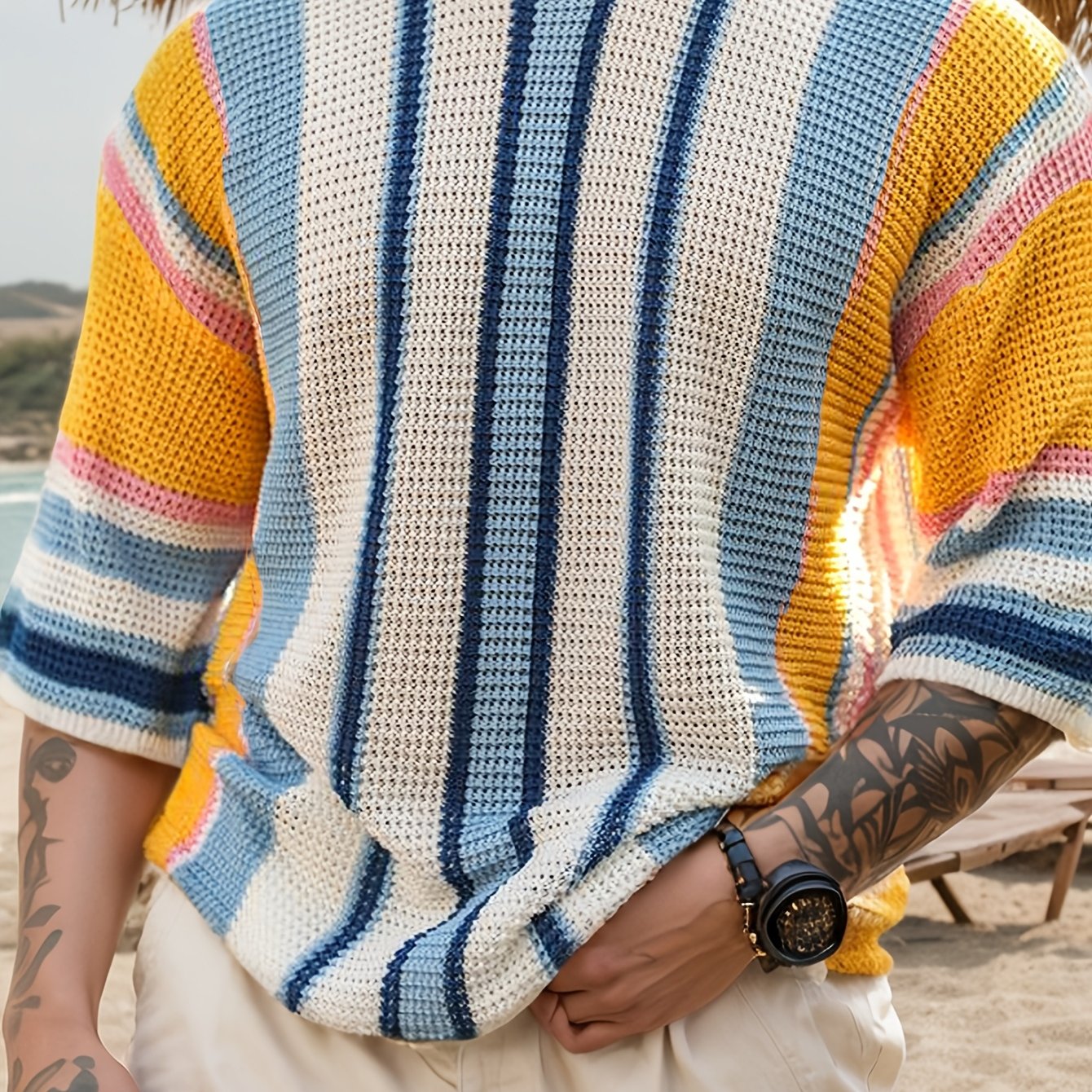 Lässiger Streifen Strickpullover – Bequem und Luftig