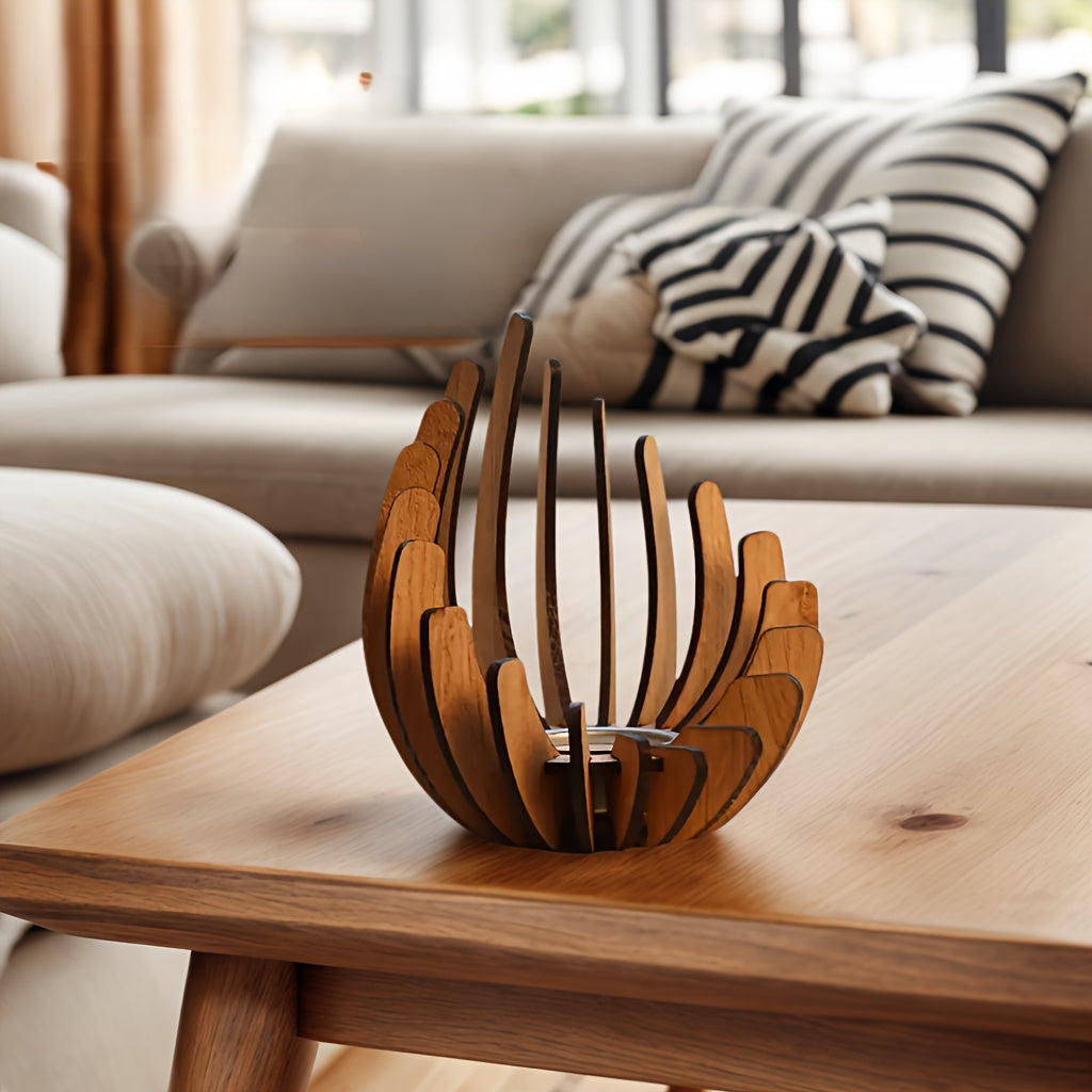 Bohemian Lotus Kerzenhalter – Handgefertigtes Schichtdesign aus Holz