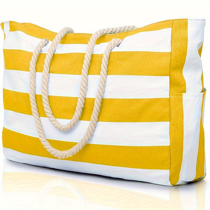 Gestreifte Strandtasche mit großem Fassungsvermögen – Langlebiges Polyester mit Reißverschluss