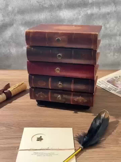 Klassische Buchformige Aufbewahrungsbox mit Fünf Schubladen – Zeitlose Organisation für Zuhause und Büro