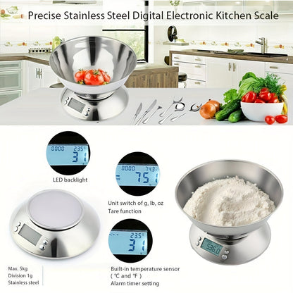 Digitale Küchenwaage mit Edelstahlwaage – Präzision mit Temperatursensor und Timerfunktion zum Backen und Kochen