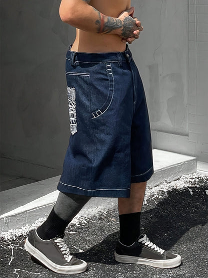 Lässige Bermuda-Denim-Shorts – Lockere Passform mit Stilvollen Blumenstickereien