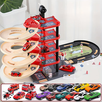 FeuerWacht Garage Spielset – Mehrere Etagen mit Feuerwehrwagen und Verkehrsschildern