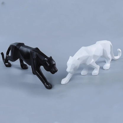 Schwarz-Weiße Panther Skulpturen - Modernes Kunst-Duo für dein Interieur