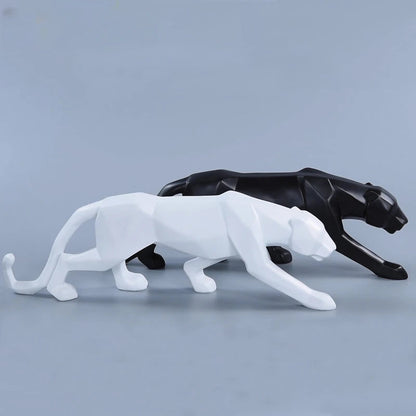 Schwarz-Weiße Panther Skulpturen - Modernes Kunst-Duo für dein Interieur