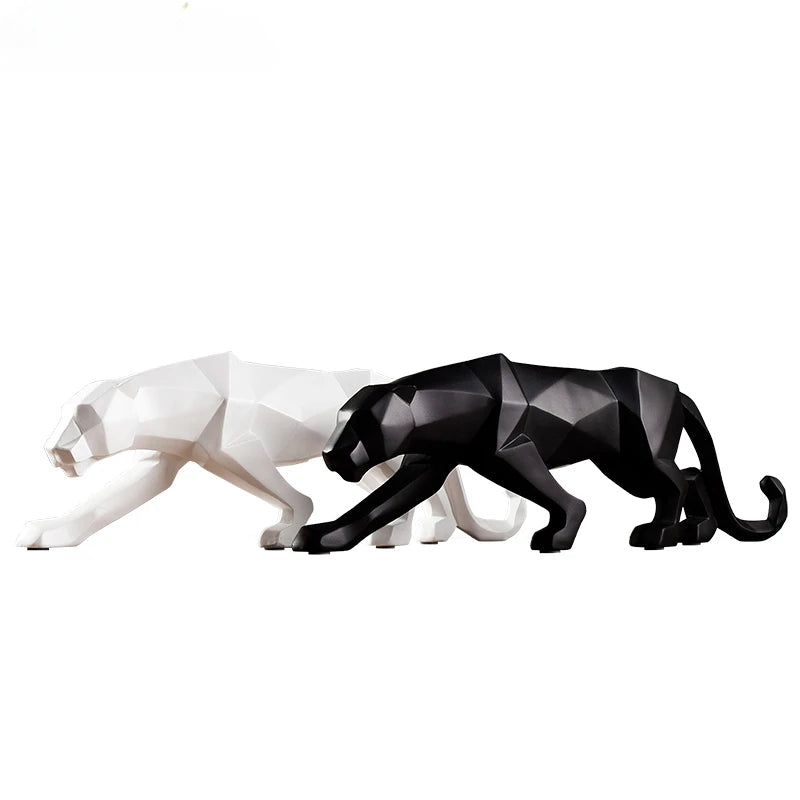 Schwarz-Weiße Panther Skulpturen - Modernes Kunst-Duo für dein Interieur