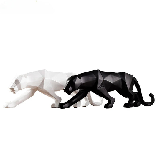 Schwarz-Weiße Panther Skulpturen - Modernes Kunst-Duo für dein Interieur
