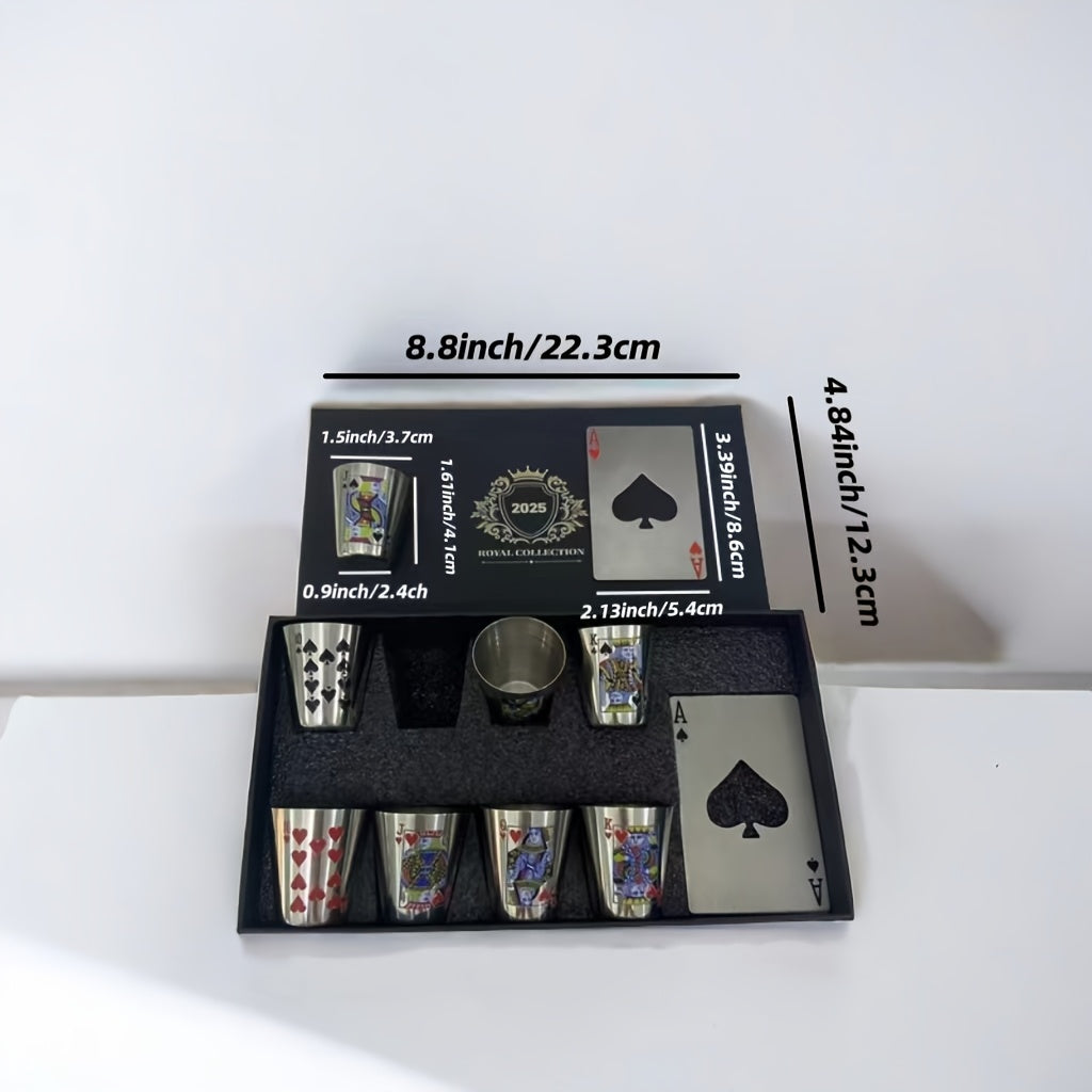 Royal Playing Card Whiskey Glass Set – Edelstahl & Flaschenöffner