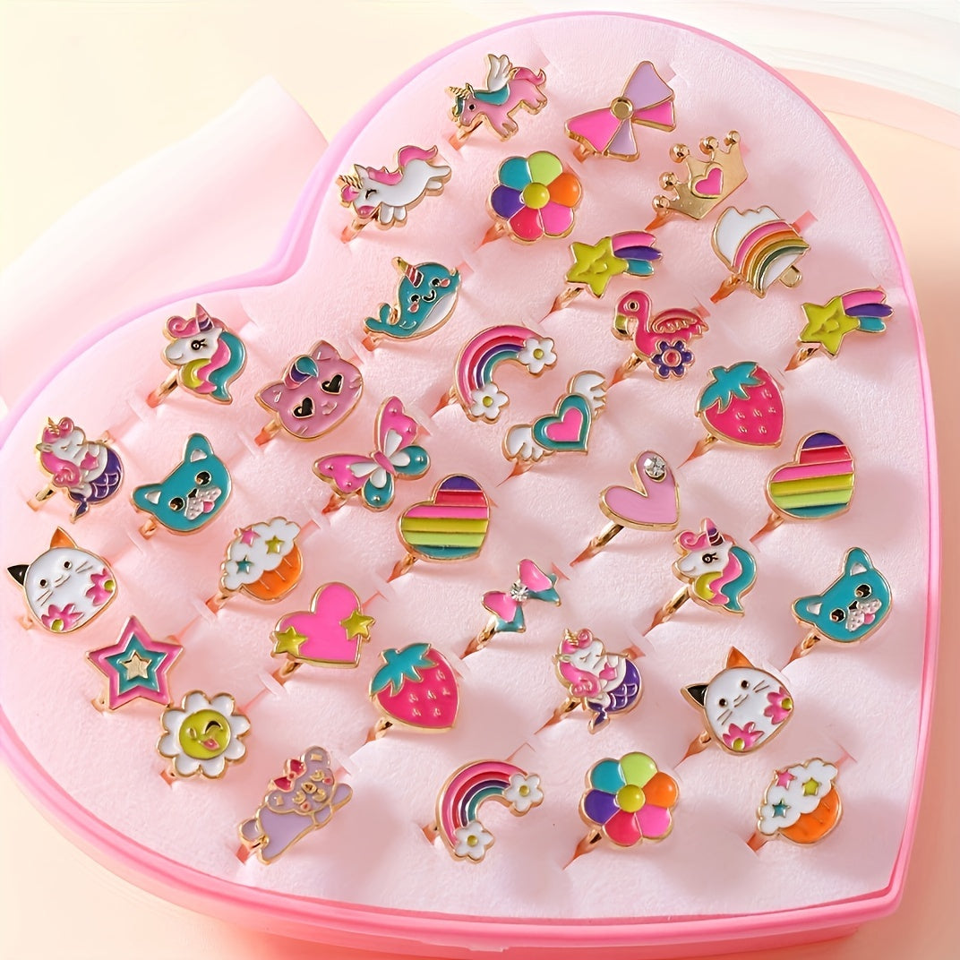 Lola Magische Prinzessinnen Ringe Set – 36 Stk. Verstellbare Ringe für Mädchen