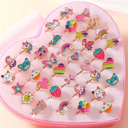 Lola Magische Prinzessinnen Ringe Set – 36 Stk. Verstellbare Ringe für Mädchen