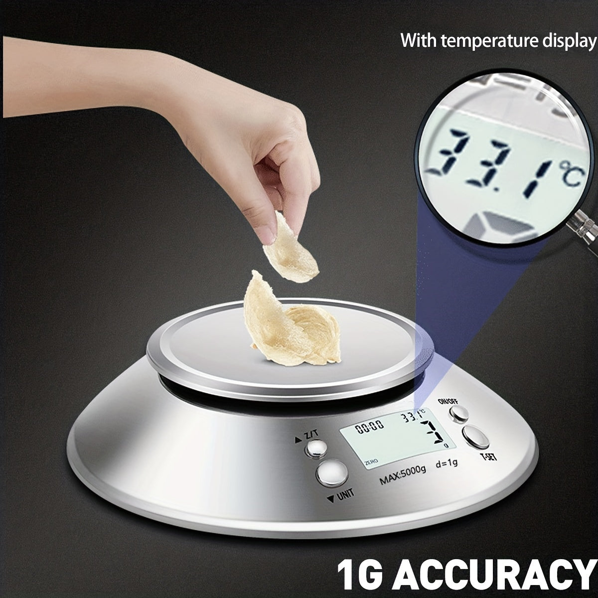 Digitale Küchenwaage mit Edelstahlwaage – Präzision mit Temperatursensor und Timerfunktion zum Backen und Kochen