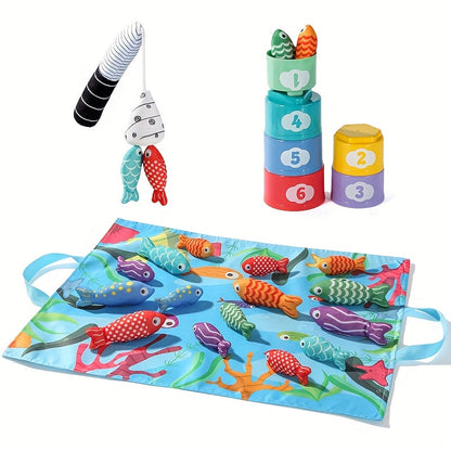 Kinder-Fabric Angelset – Plüschfische und Stapelbecher für Lernspaß