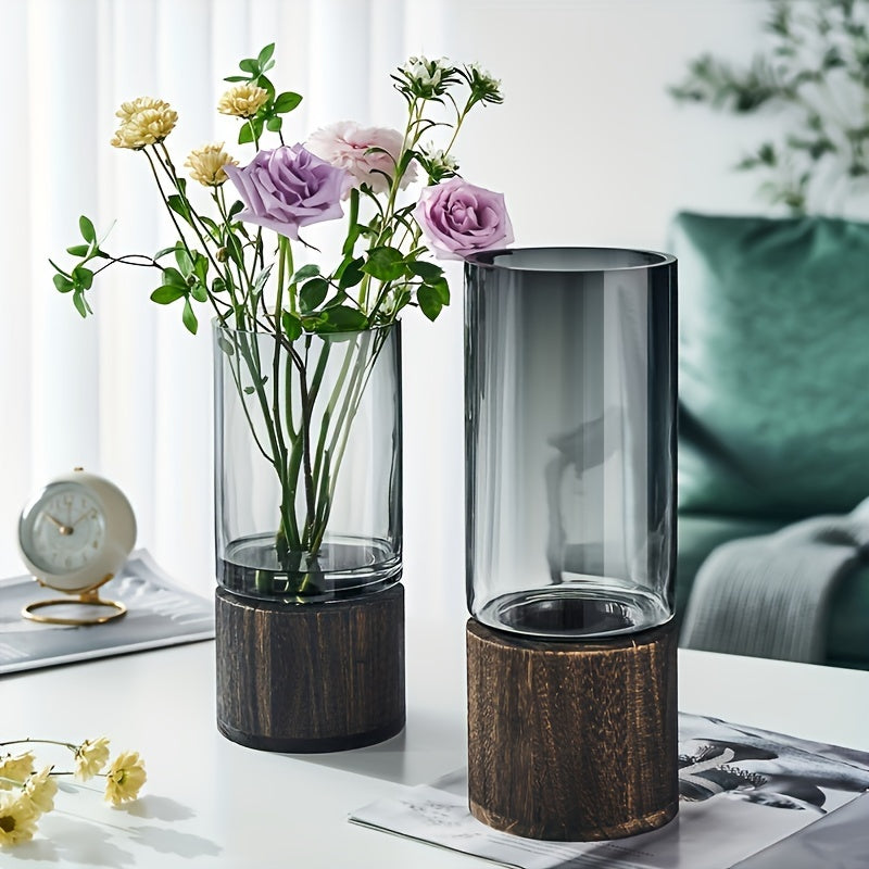 Luxus Glasvase mit Holzbasis – Elegant und Modern