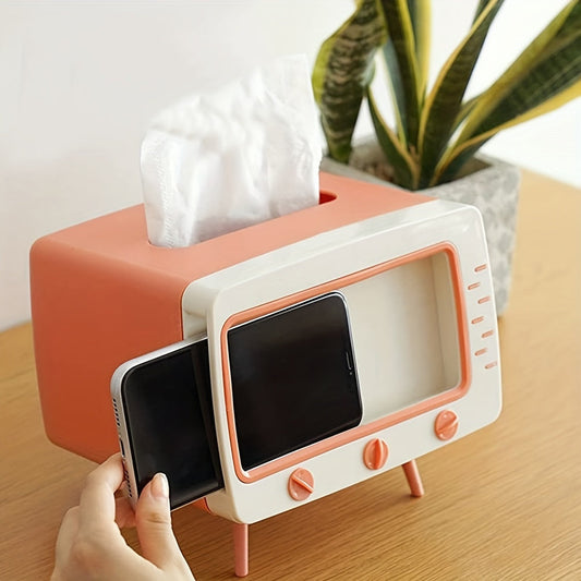 RetroTV Taschentuchboxhalter – Multifunktionaler Taschentuchspender mit Telefonständer