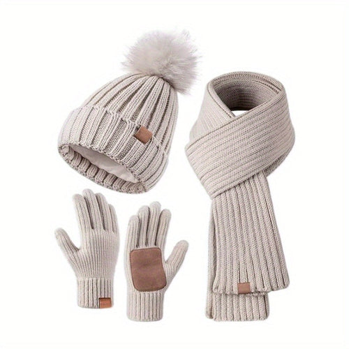 Lieke 3-in-1 Winterset – Warme Strickmütze, Schal und Handschuhe
