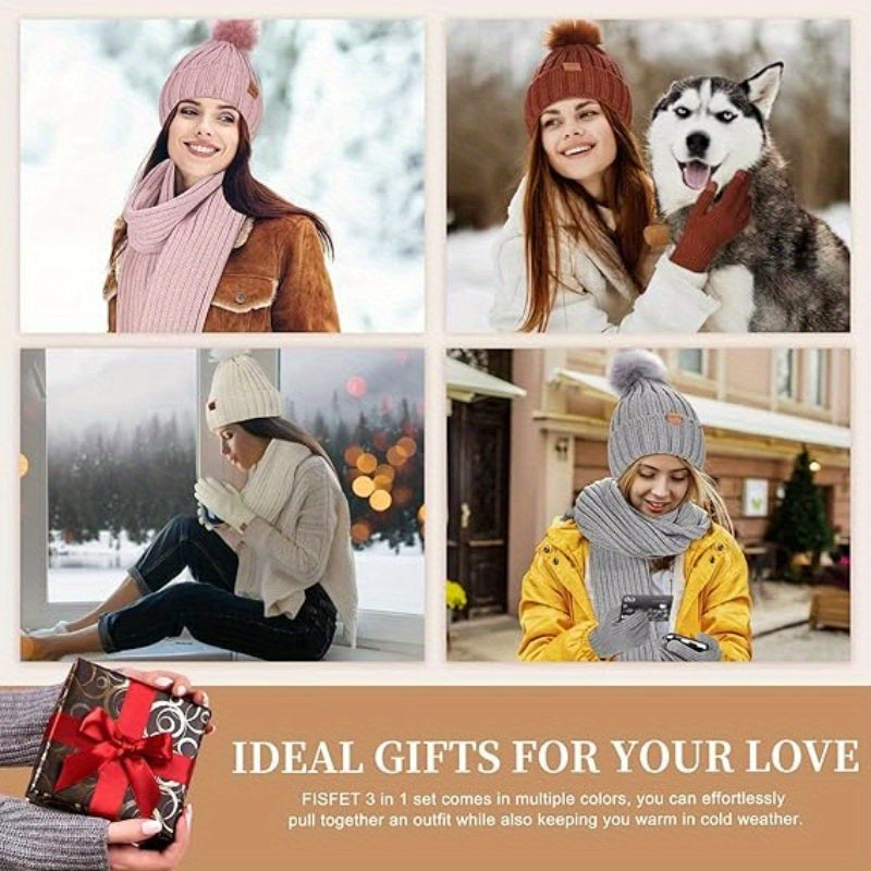 Lieke 3-in-1 Winterset – Warme Strickmütze, Schal und Handschuhe