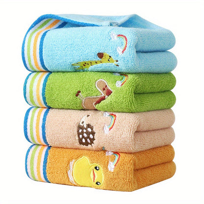Niedliche Cartoon Bestickte Kleine Handtücher – Weiches Baumwoll-Set mit 4 Stück