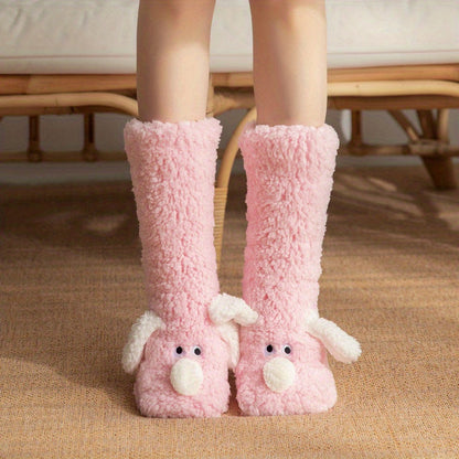 Damen Kuschel Cartoon Hund Wintersocken - Weiche und Warme Haussocken mit Niedlichem Tierdesign