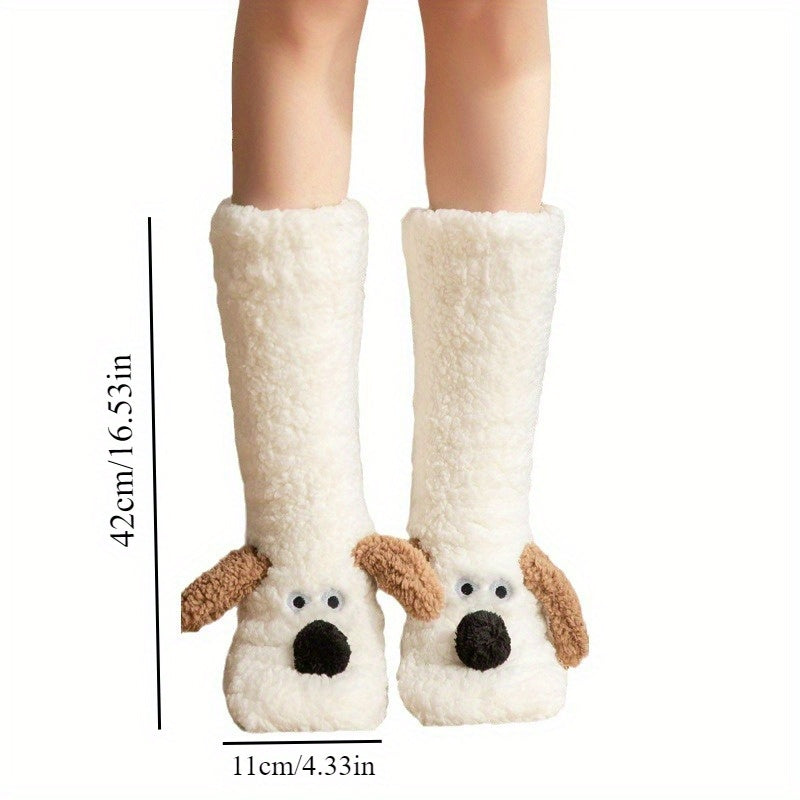 Damen Kuschel Cartoon Hund Wintersocken - Weiche und Warme Haussocken mit Niedlichem Tierdesign
