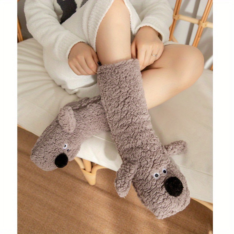 Damen Kuschel Cartoon Hund Wintersocken - Weiche und Warme Haussocken mit Niedlichem Tierdesign